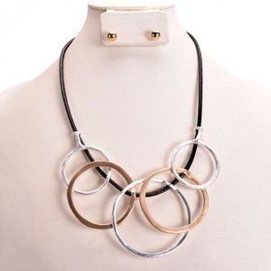 ABSTRACT GEO ART MIXED METAL NECKLACE SET